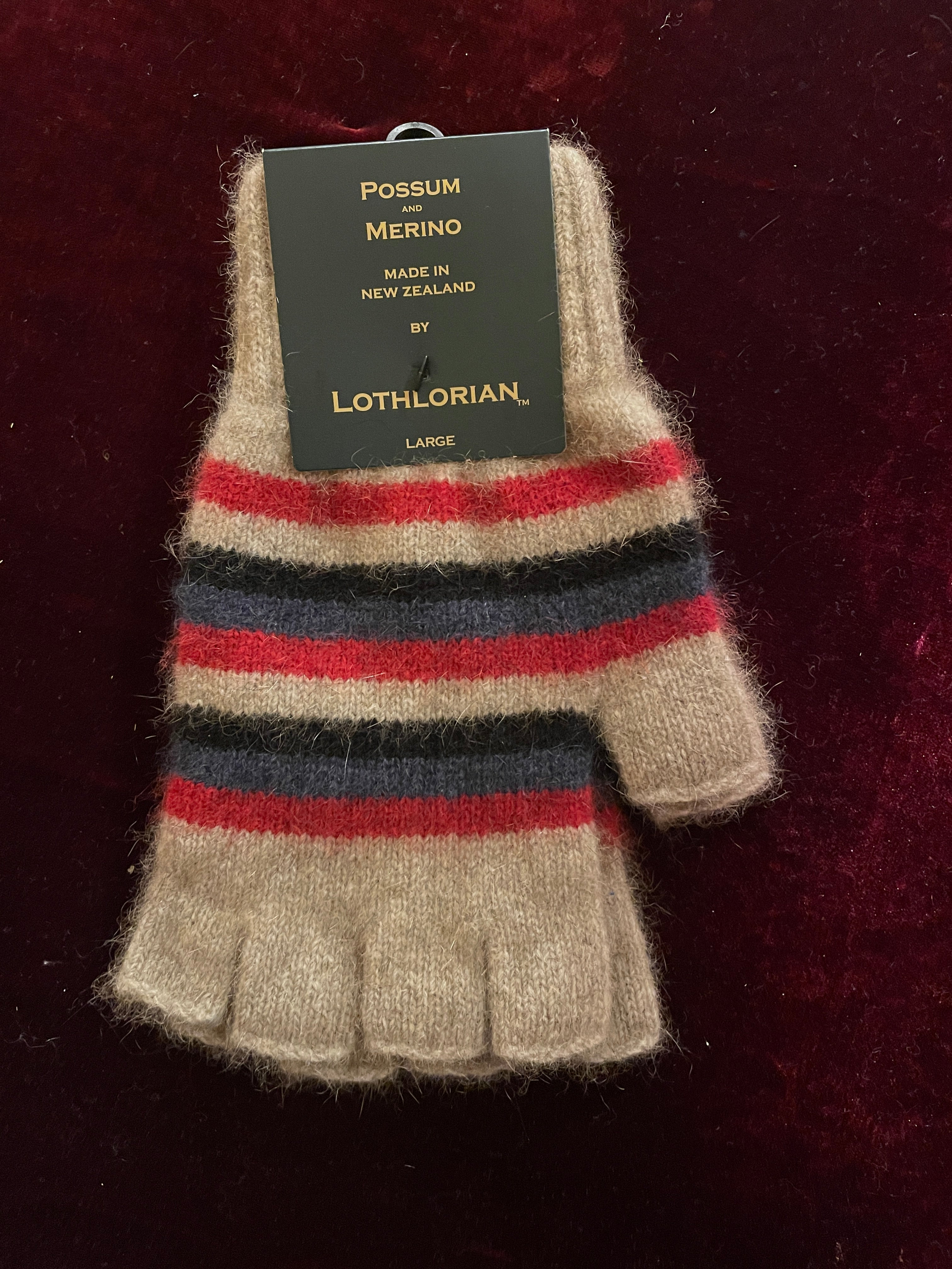 ポッサムメリノ マルチストライプ  オープンフィンガーグローブ｜LOTHLORIAN